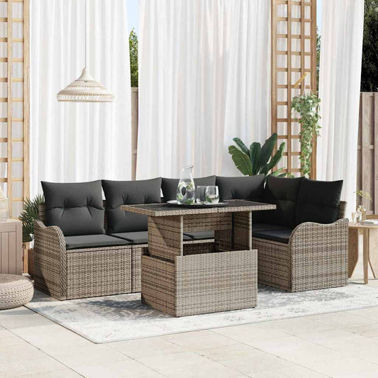 Tuin Sofa Set met kussen met kussen 6 pcs Grijs Poly Rattan is nu te koop bij PeponiXL, paradijselijk wonen!