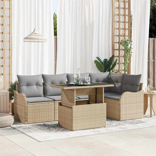 Tuin Sofa Set met kussen met kussen 6 pcs Beige Poly Rattan is nu te koop bij PeponiXL, paradijselijk wonen!