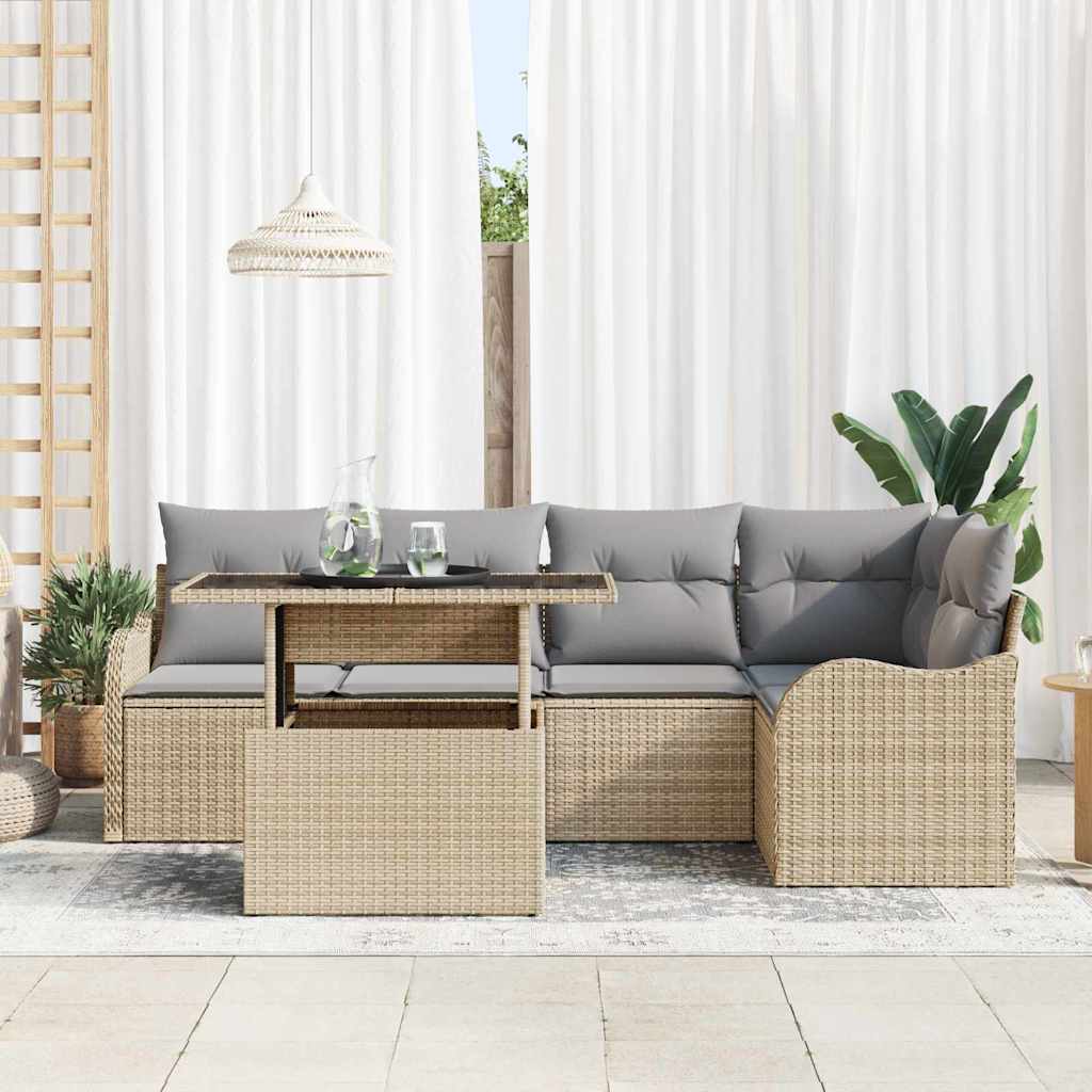 Tuin Sofa Set met kussen met kussen 6 pcs Beige Poly Rattan is nu te koop bij PeponiXL, paradijselijk wonen!