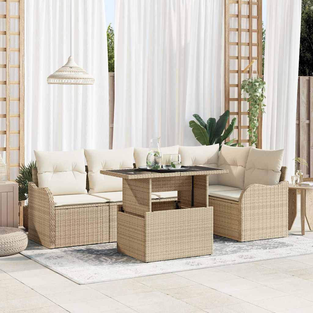 Tuin Sofa Set met kussen met kussen 6 pcs Beige Poly Rattan is nu te koop bij PeponiXL, paradijselijk wonen!