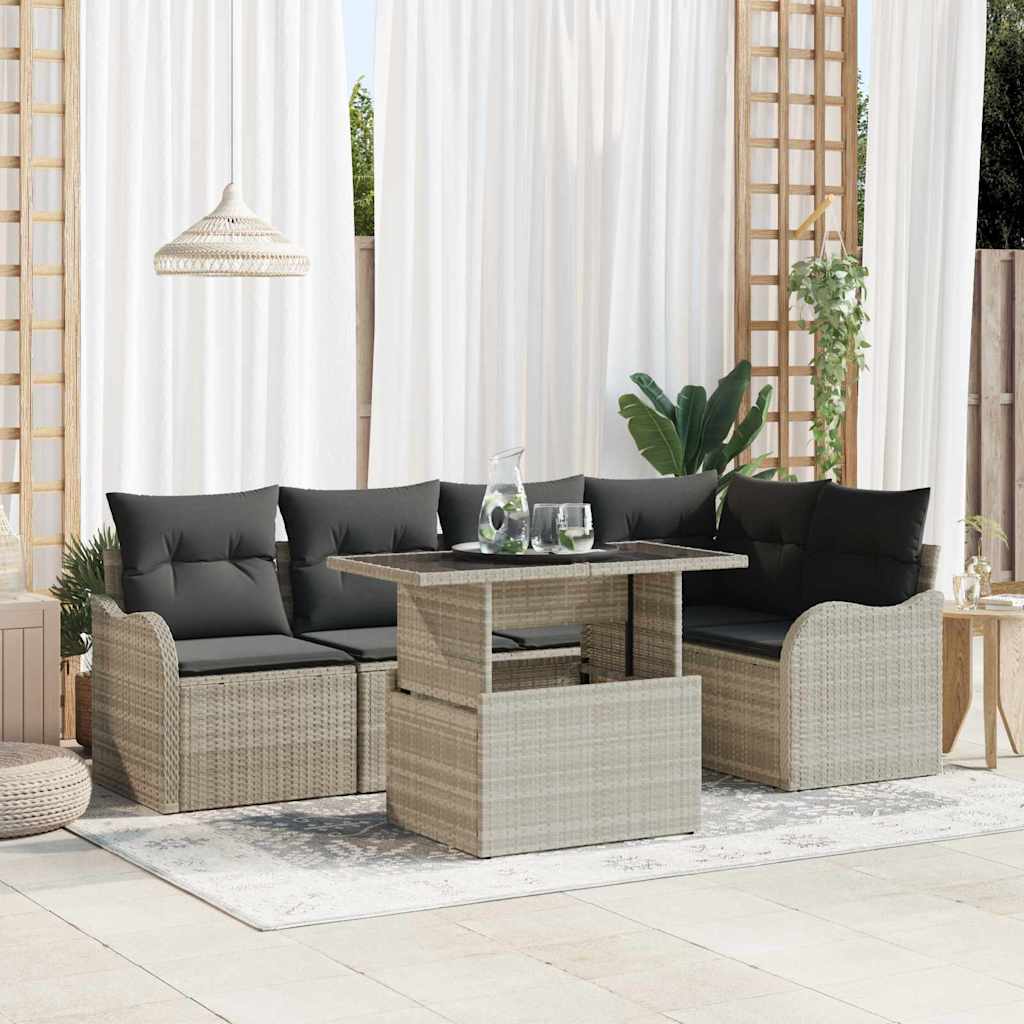 Tuin Sofa Set met kussen 6 pcs Lichtgrijs Poly Rattan is nu te koop bij PeponiXL, paradijselijk wonen!