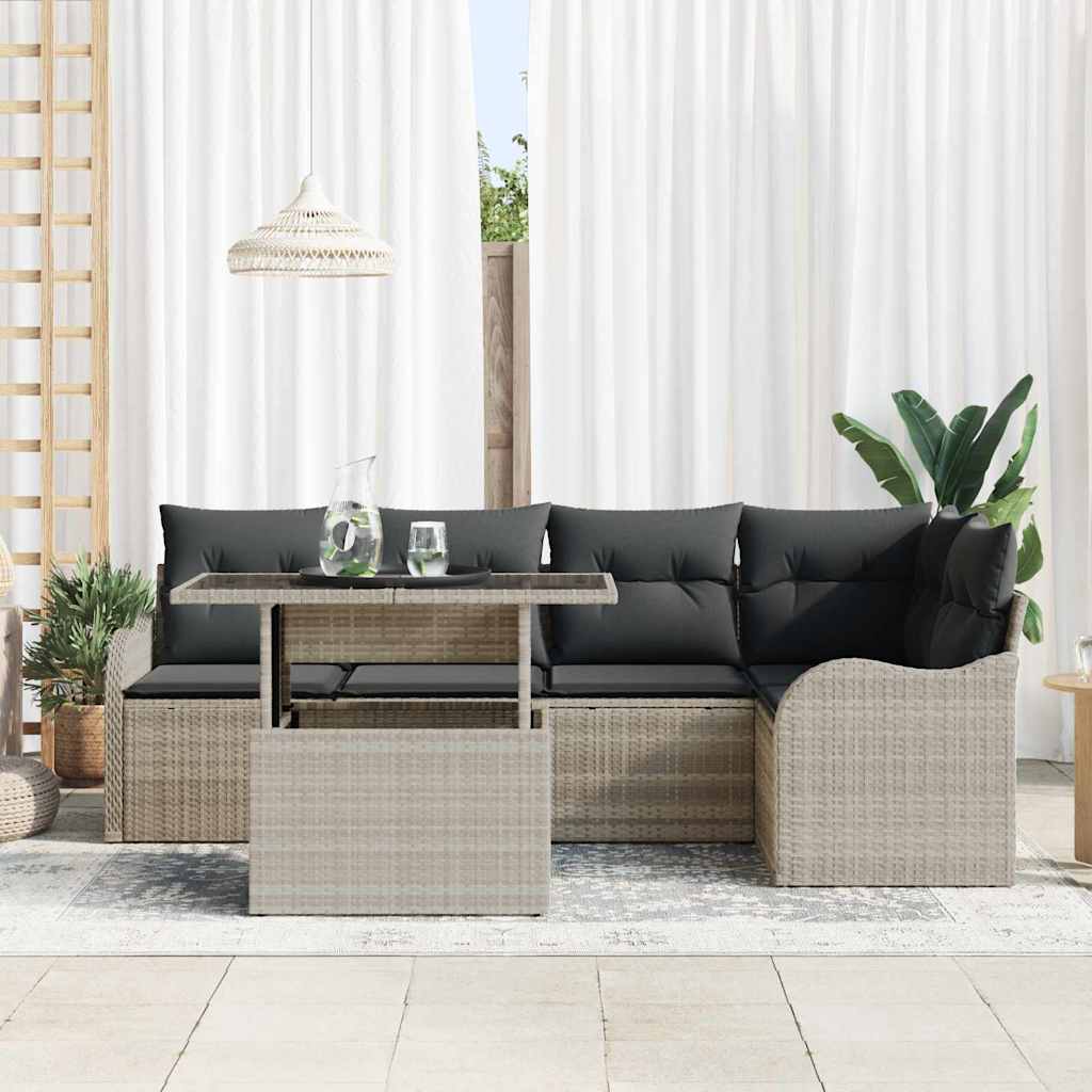 Tuin Sofa Set met kussen 6 pcs Lichtgrijs Poly Rattan is nu te koop bij PeponiXL, paradijselijk wonen!