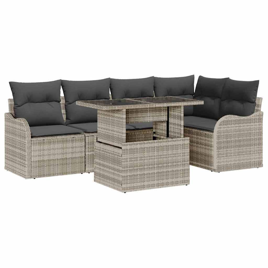Tuin Sofa Set met kussen 6 pcs Lichtgrijs Poly Rattan is nu te koop bij PeponiXL, paradijselijk wonen!