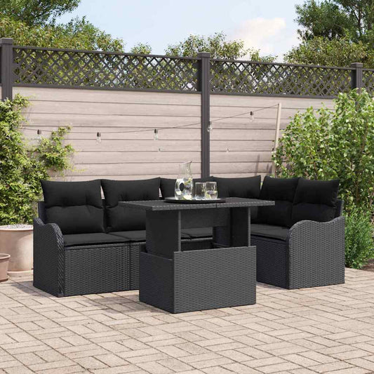 Tuin Sofa Set met kussen met kussen 6 pcs Zwart Poly Rattan is nu te koop bij PeponiXL, paradijselijk wonen!
