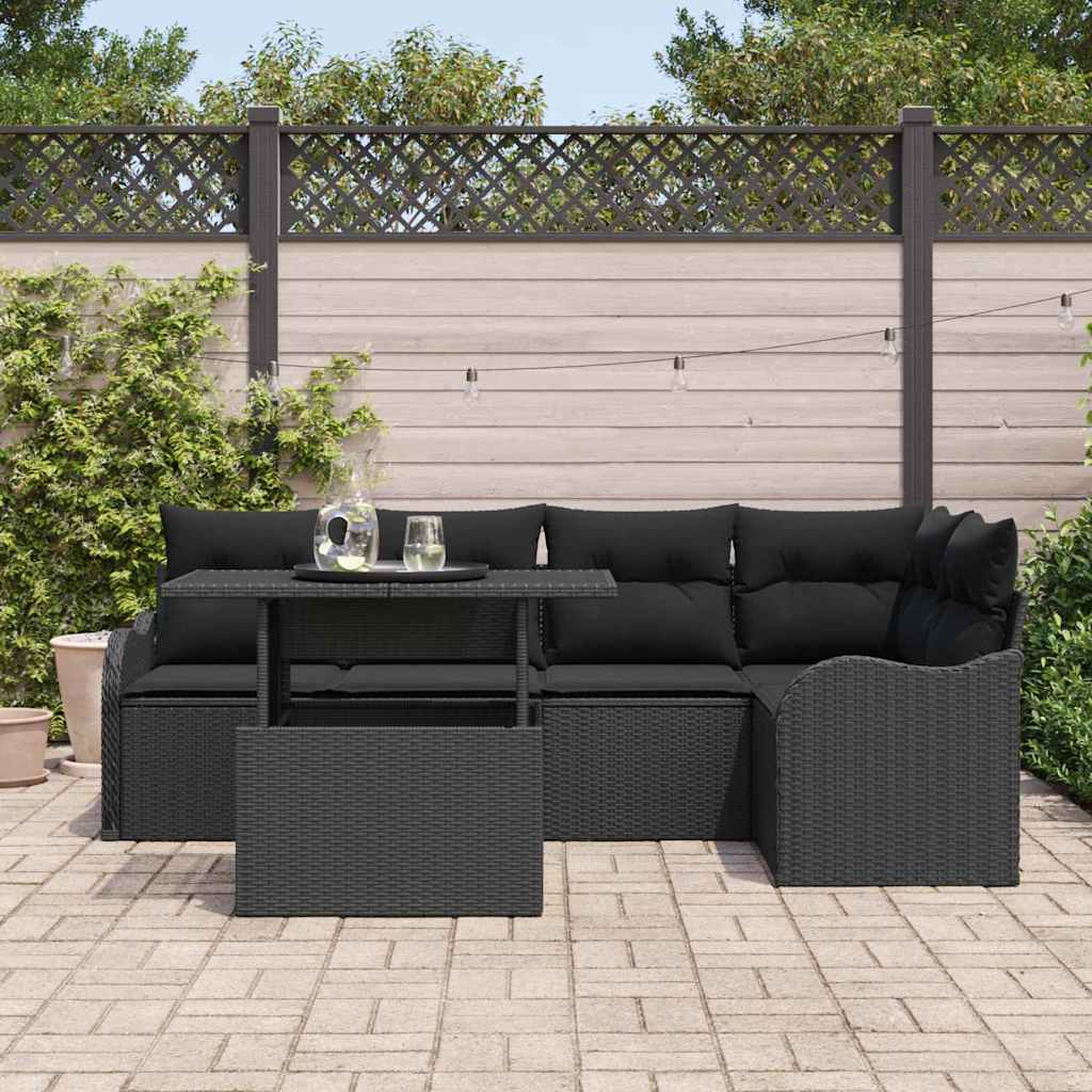 Tuin Sofa Set met kussen met kussen 6 pcs Zwart Poly Rattan is nu te koop bij PeponiXL, paradijselijk wonen!