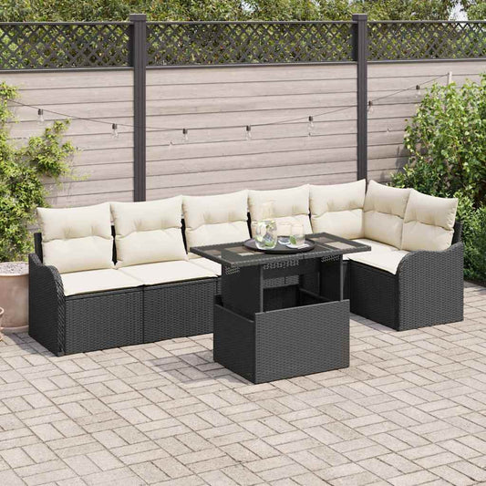 Tuin Sofa Set met kussen met kussen 7 pcs Zwart Poly Rattan is nu te koop bij PeponiXL, paradijselijk wonen!