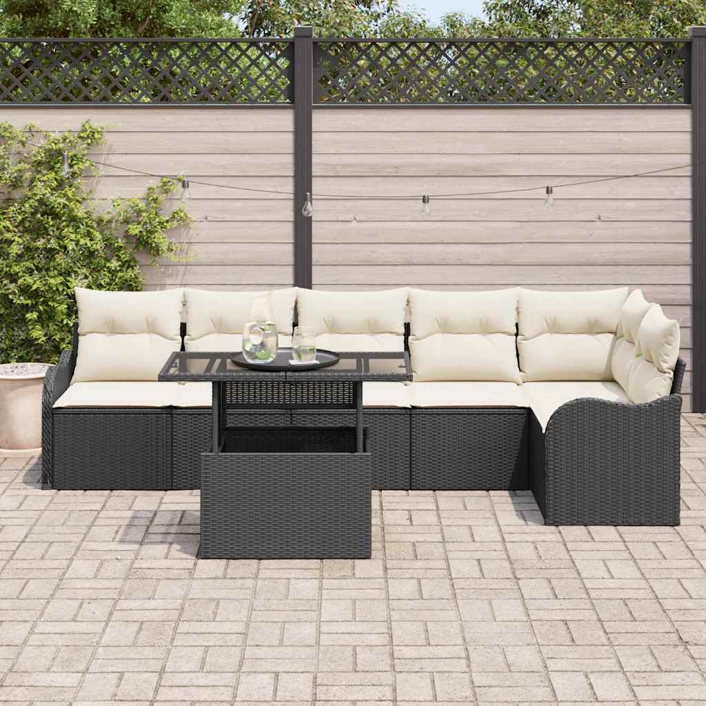 Tuin Sofa Set met kussen met kussen 7 pcs Zwart Poly Rattan is nu te koop bij PeponiXL, paradijselijk wonen!