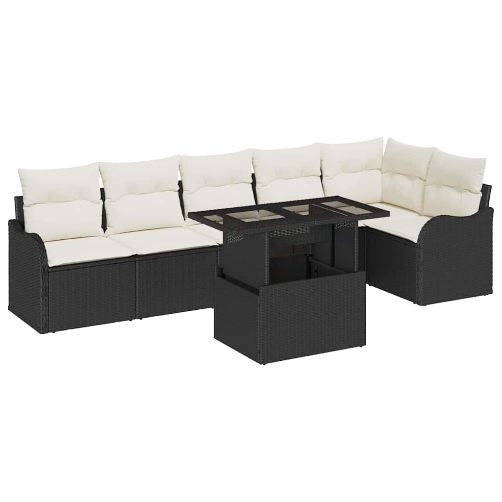 Tuin Sofa Set met kussen met kussen 7 pcs Zwart Poly Rattan is nu te koop bij PeponiXL, paradijselijk wonen!