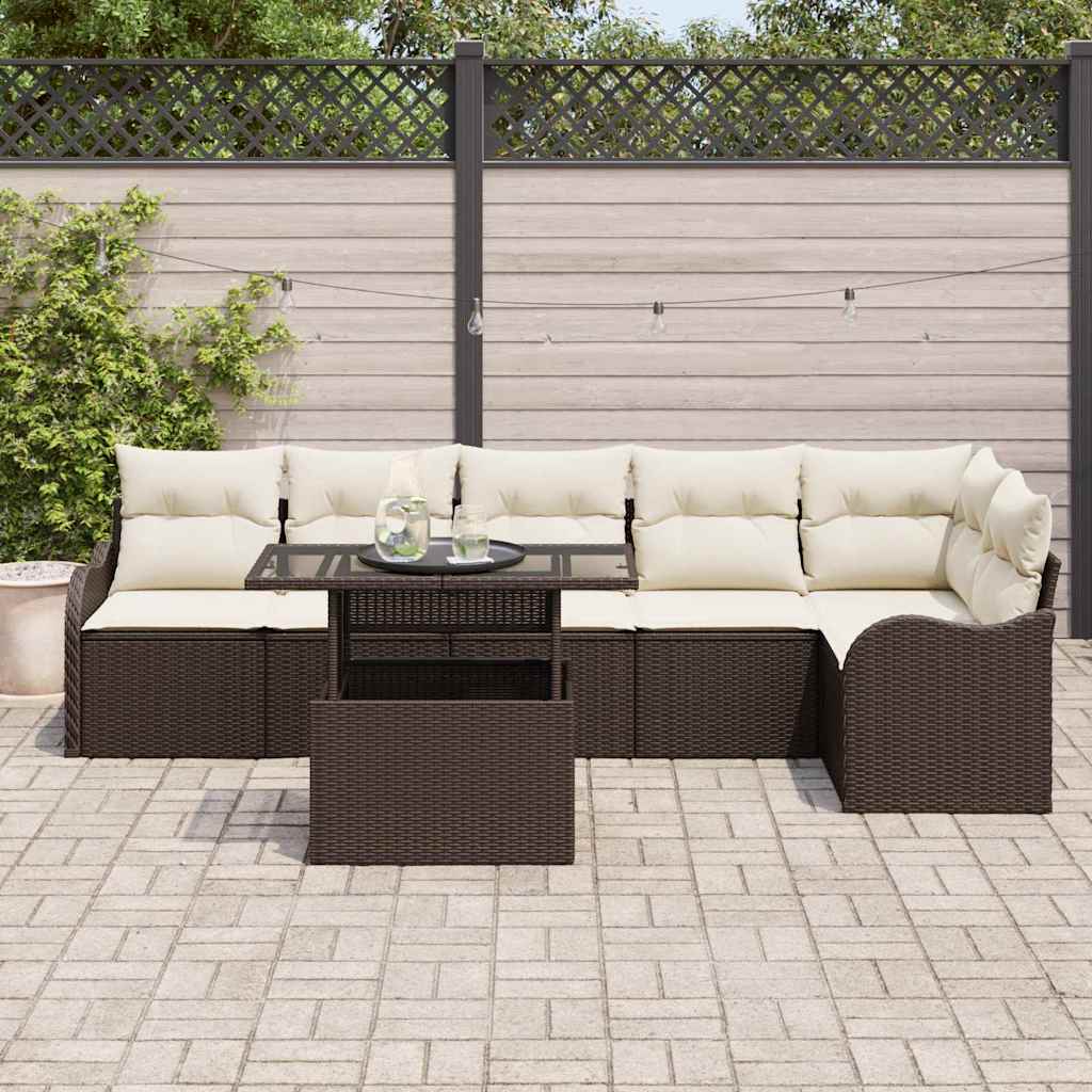 Tuin Sofa Set met kussen met kussen 7 pcs Bruin Poly Rattan is nu te koop bij PeponiXL, paradijselijk wonen!