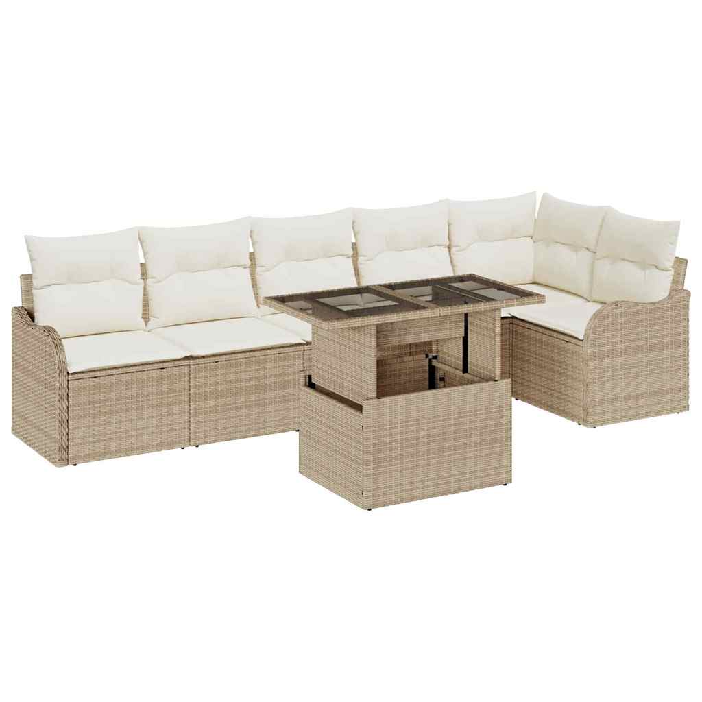 Tuin Sofa Set met kussen met kussen 7 pcs Beige Poly Rattan is nu te koop bij PeponiXL, paradijselijk wonen!