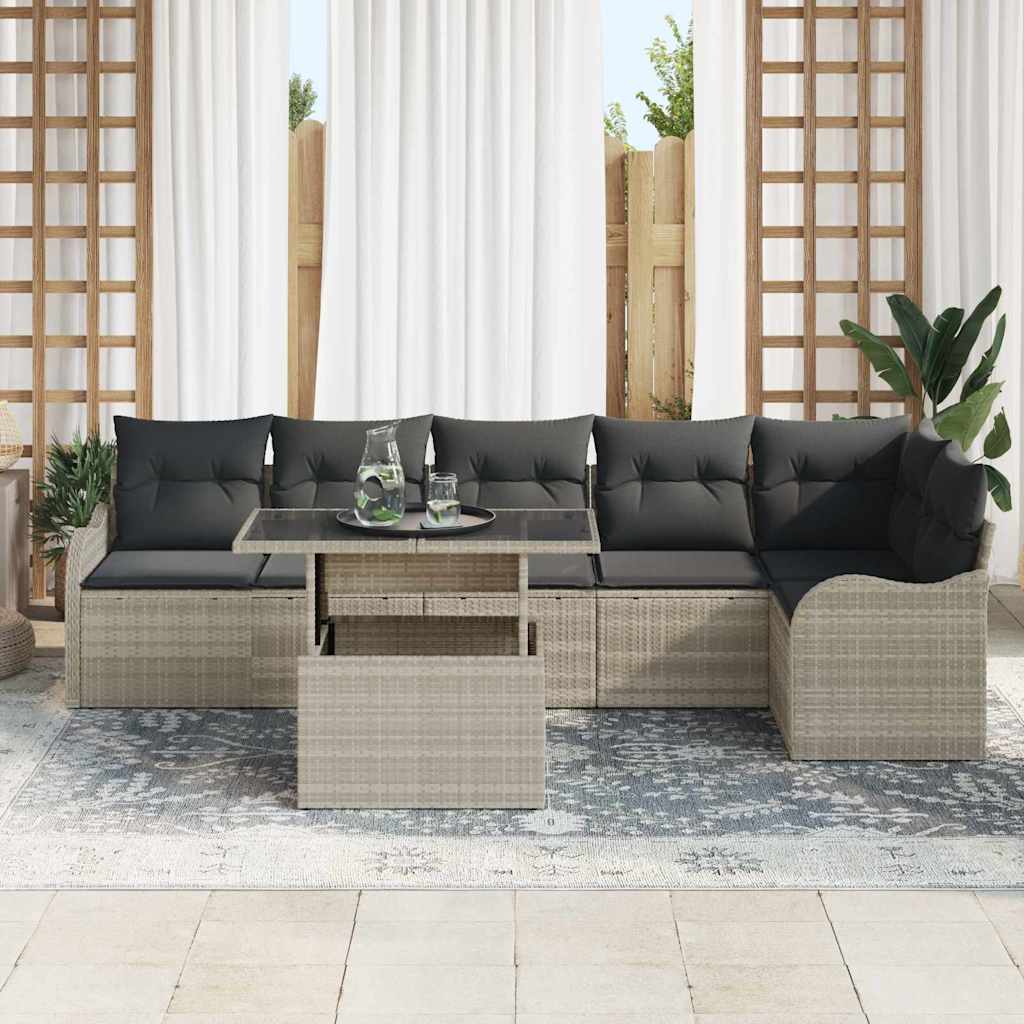Tuin Sofa Set met kussen 7 pcs Lichtgrijs Poly Rattan is nu te koop bij PeponiXL, paradijselijk wonen!