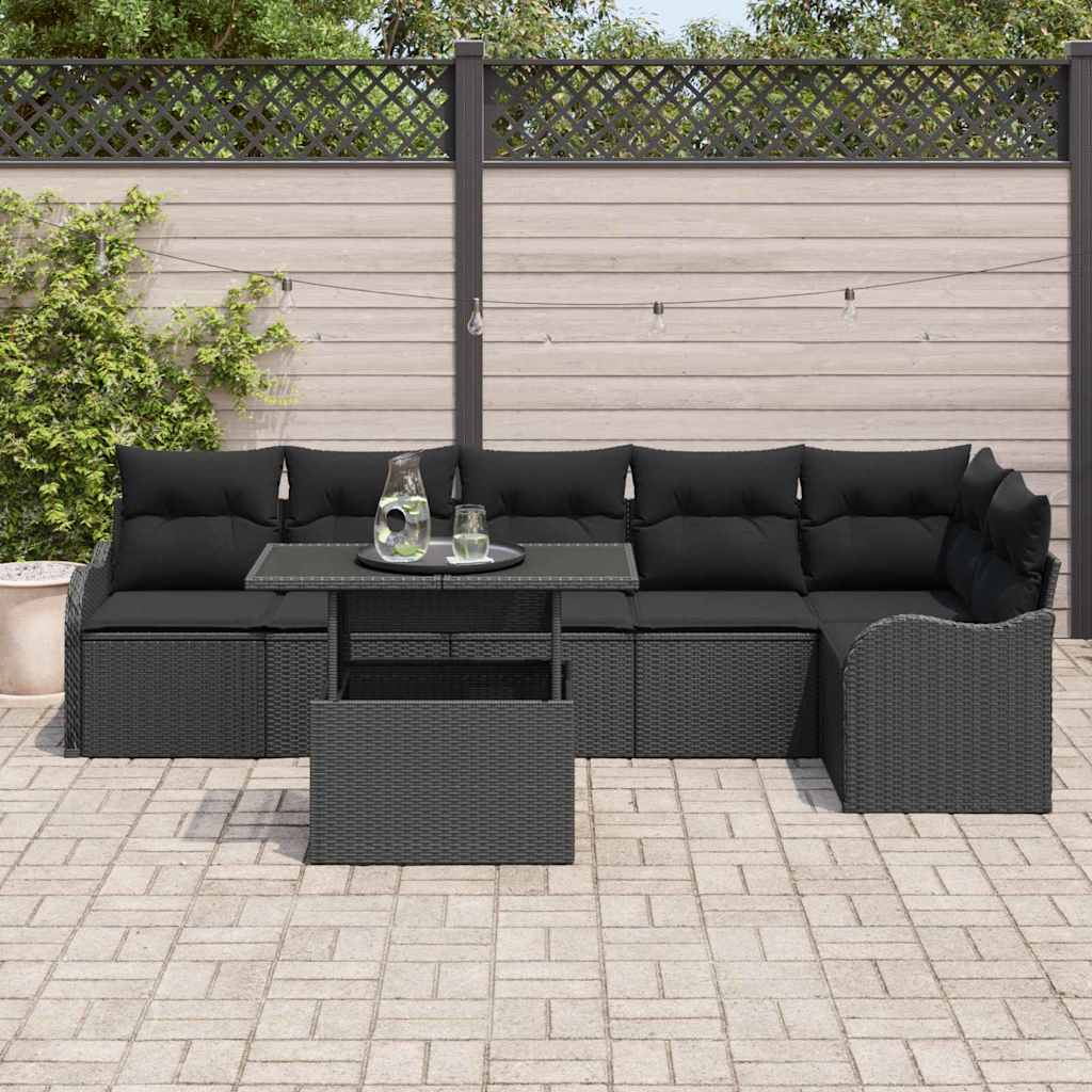 Tuin Sofa Set met kussen met kussen 7 pcs Zwart Poly Rattan is nu te koop bij PeponiXL, paradijselijk wonen!
