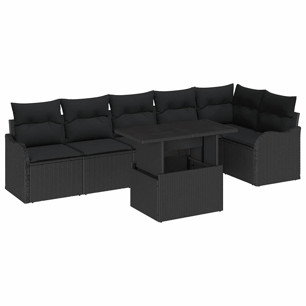 Tuin Sofa Set met kussen met kussen 7 pcs Zwart Poly Rattan is nu te koop bij PeponiXL, paradijselijk wonen!