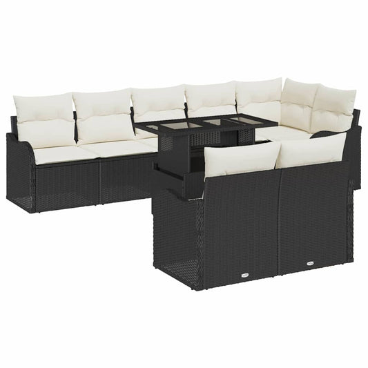 Tuin Sofa Set met kussen met kussen 9 pcs Zwart Poly Rattan is nu te koop bij PeponiXL, paradijselijk wonen!