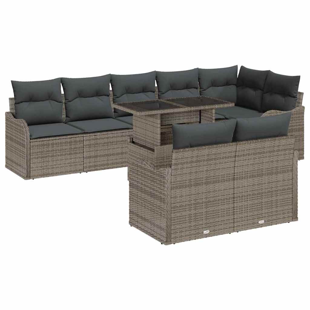 Tuin Sofa Set met kussen met kussen 9 pcs Grijs Poly Rattan is nu te koop bij PeponiXL, paradijselijk wonen!