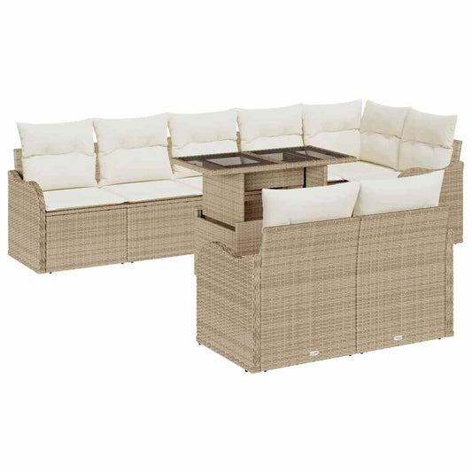 Tuin Sofa Set met kussen met kussen 9 pcs Beige Poly Rattan is nu te koop bij PeponiXL, paradijselijk wonen!