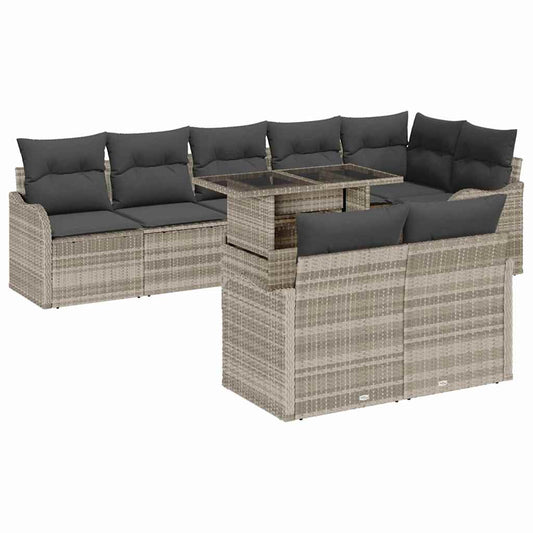 Tuin Sofa Set met kussen 9 pcs Lichtgrijs Poly Rattan is nu te koop bij PeponiXL, paradijselijk wonen!