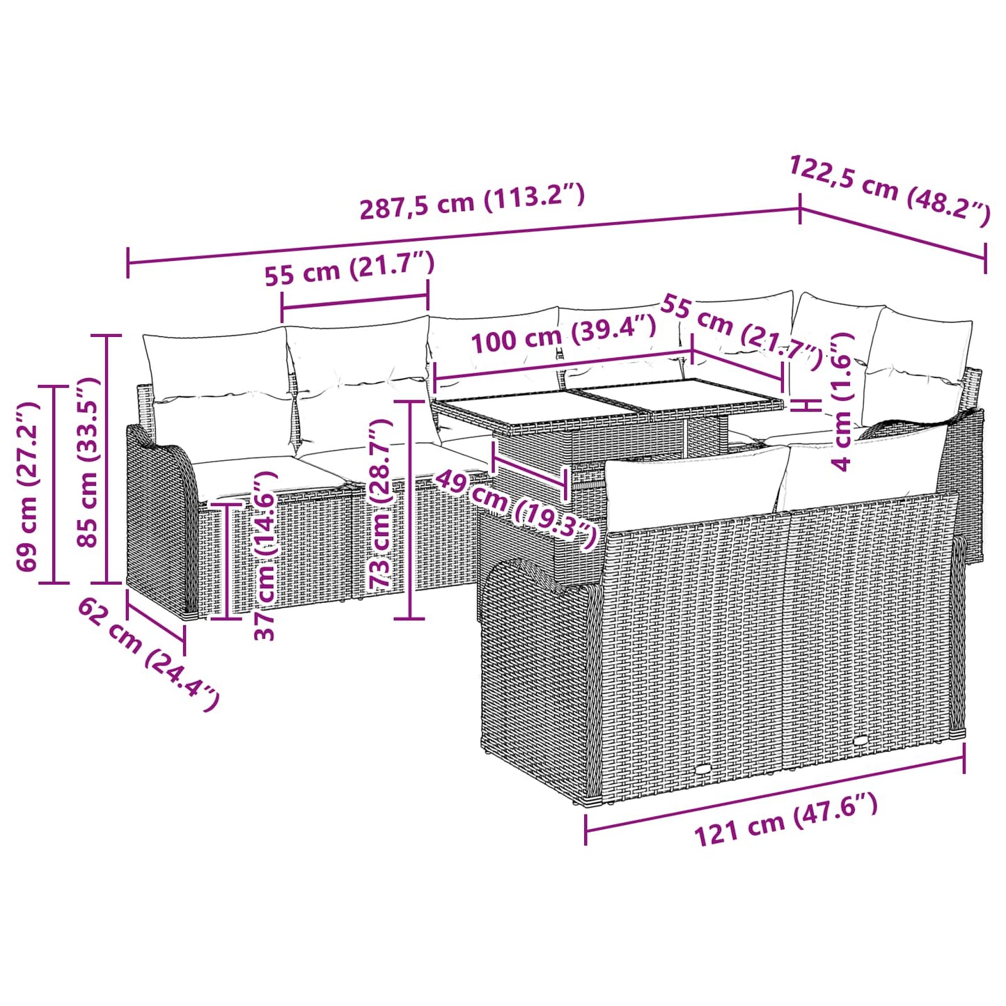 Tuin Sofa Set met kussen 9 pcs Lichtgrijs Poly Rattan is nu te koop bij PeponiXL, paradijselijk wonen!