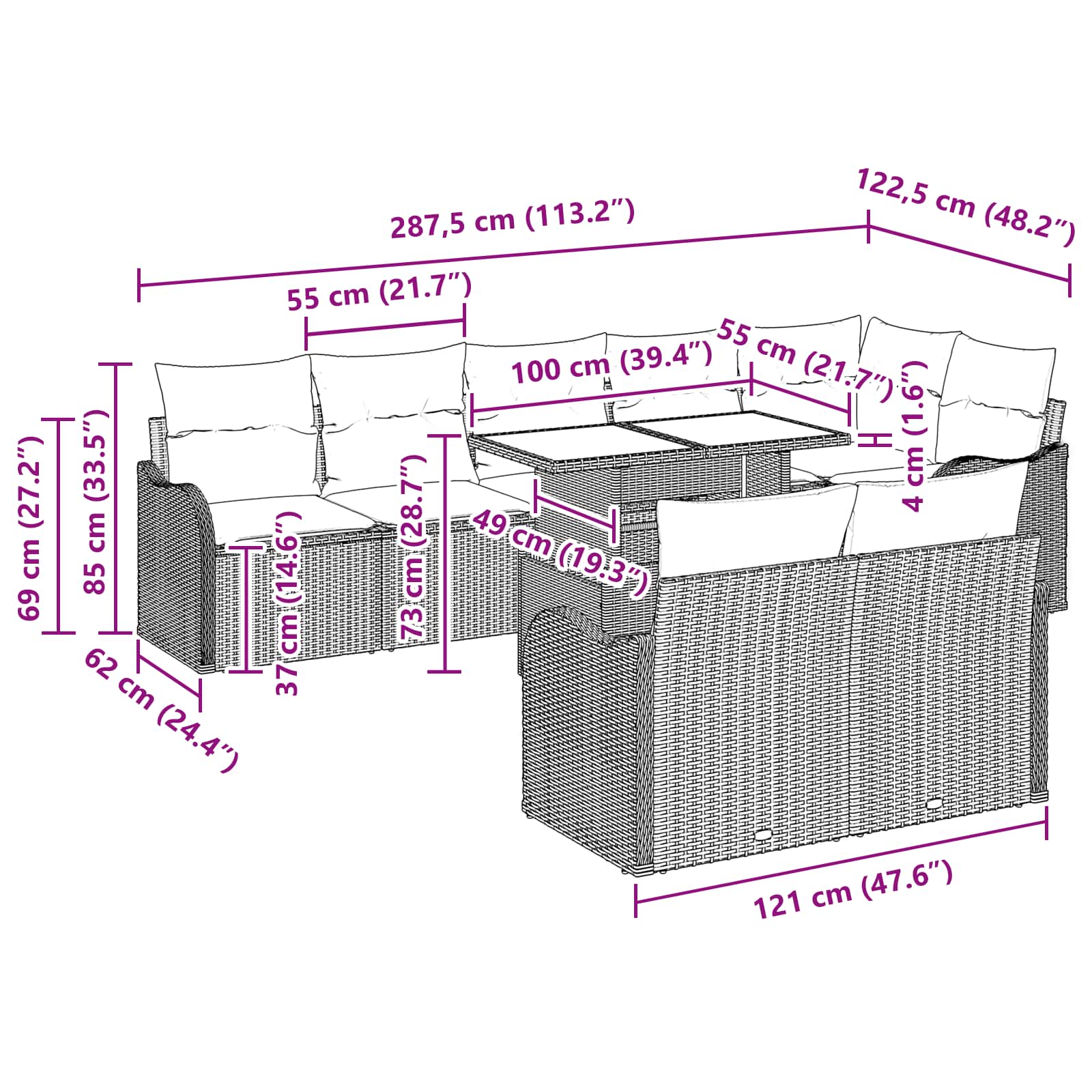 Tuin Sofa Set met kussen 9 pcs Lichtgrijs Poly Rattan is nu te koop bij PeponiXL, paradijselijk wonen!
