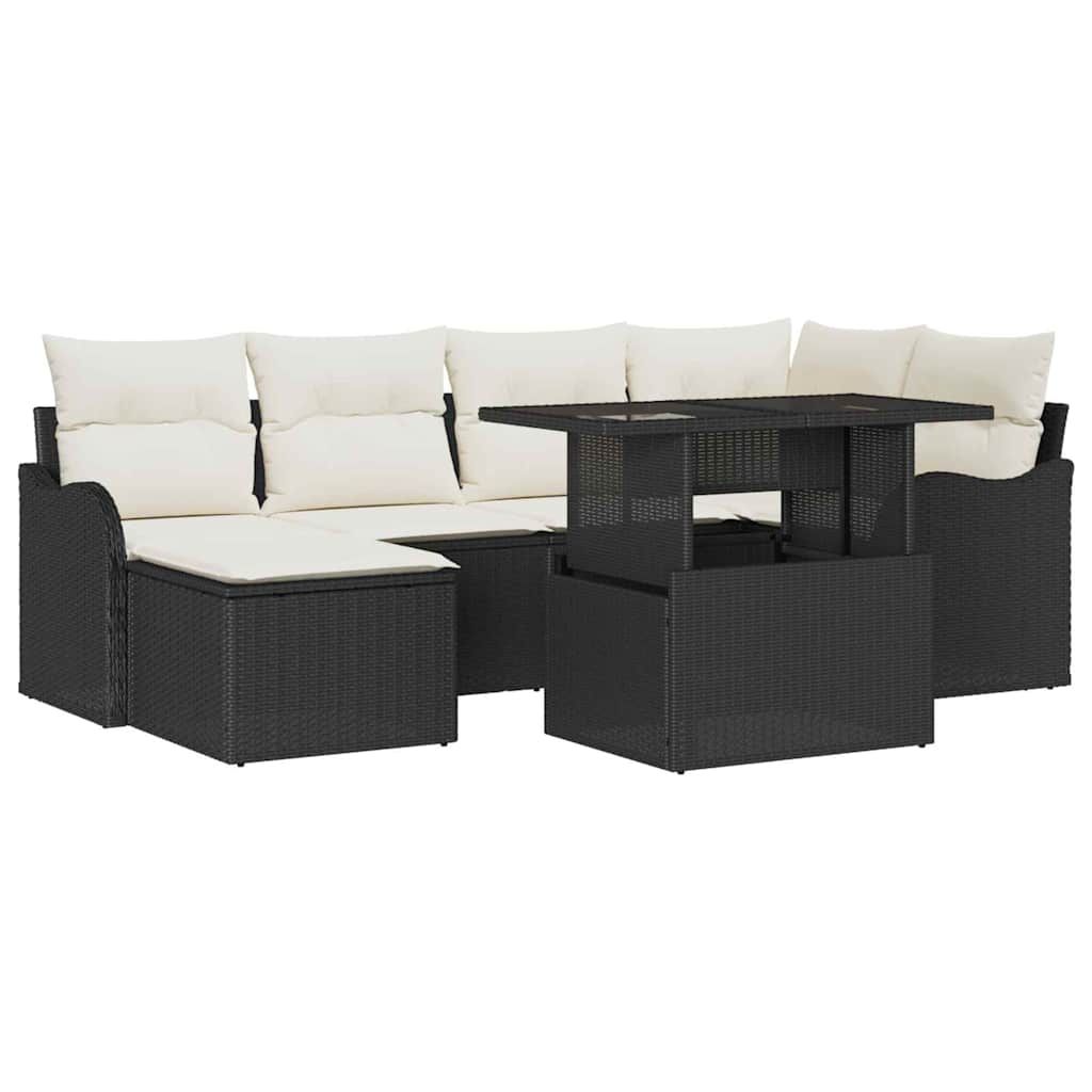 Tuin Sofa Set met kussen met opslag 7 pcs Zwart Poly riet is nu te koop bij PeponiXL, paradijselijk wonen!