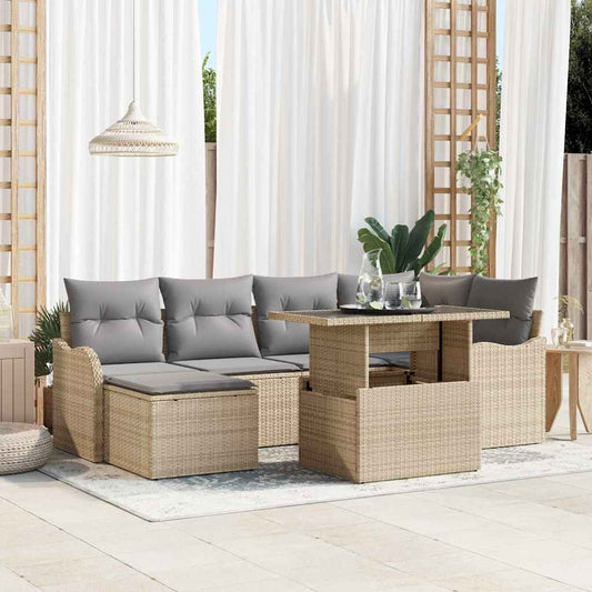 Tuin Sofa Set met kussen met opslag 7 pcs Beige Poly riet is nu te koop bij PeponiXL, paradijselijk wonen!