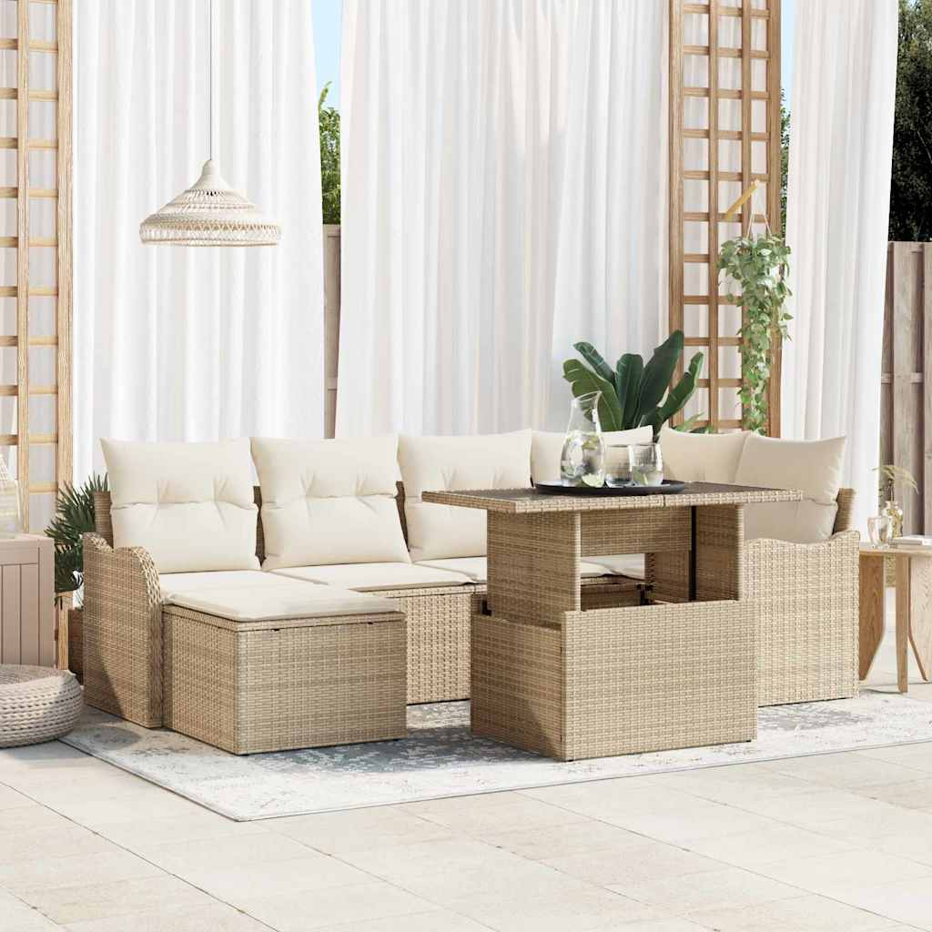 Tuin Sofa Set met kussen met opslag 7 pcs Beige Poly riet is nu te koop bij PeponiXL, paradijselijk wonen!