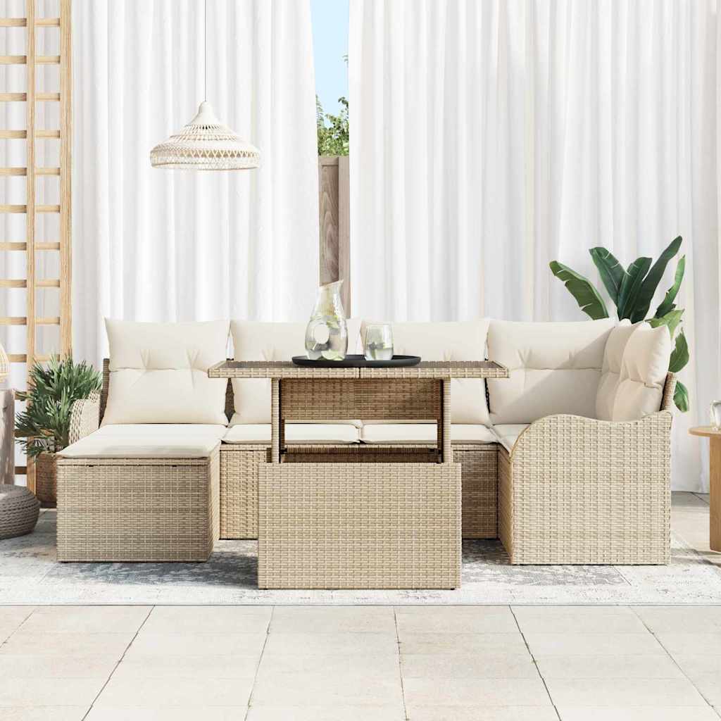 Tuin Sofa Set met kussen met opslag 7 pcs Beige Poly riet is nu te koop bij PeponiXL, paradijselijk wonen!