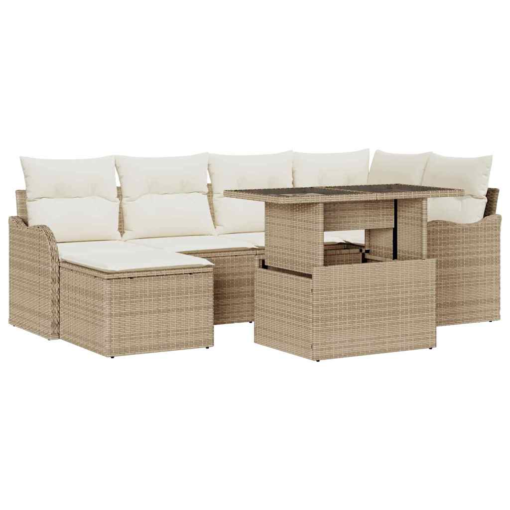Tuin Sofa Set met kussen met opslag 7 pcs Beige Poly riet is nu te koop bij PeponiXL, paradijselijk wonen!