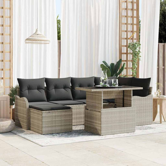 Tuin Sofa Set met kussen met opslag 7 pcs Lichtgrijs Poly riet is nu te koop bij PeponiXL, paradijselijk wonen!