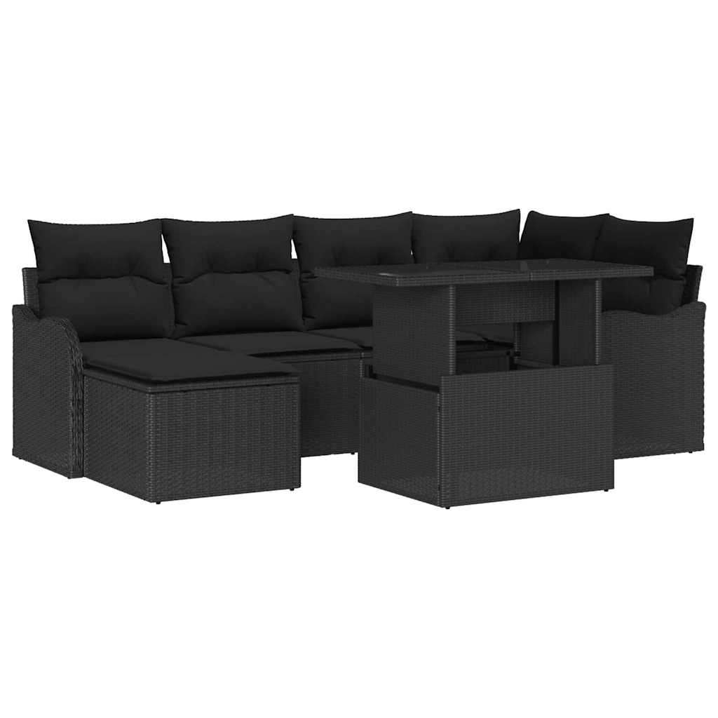 Tuin Sofa Set met kussen met opslag 7 pcs Zwart Poly riet is nu te koop bij PeponiXL, paradijselijk wonen!