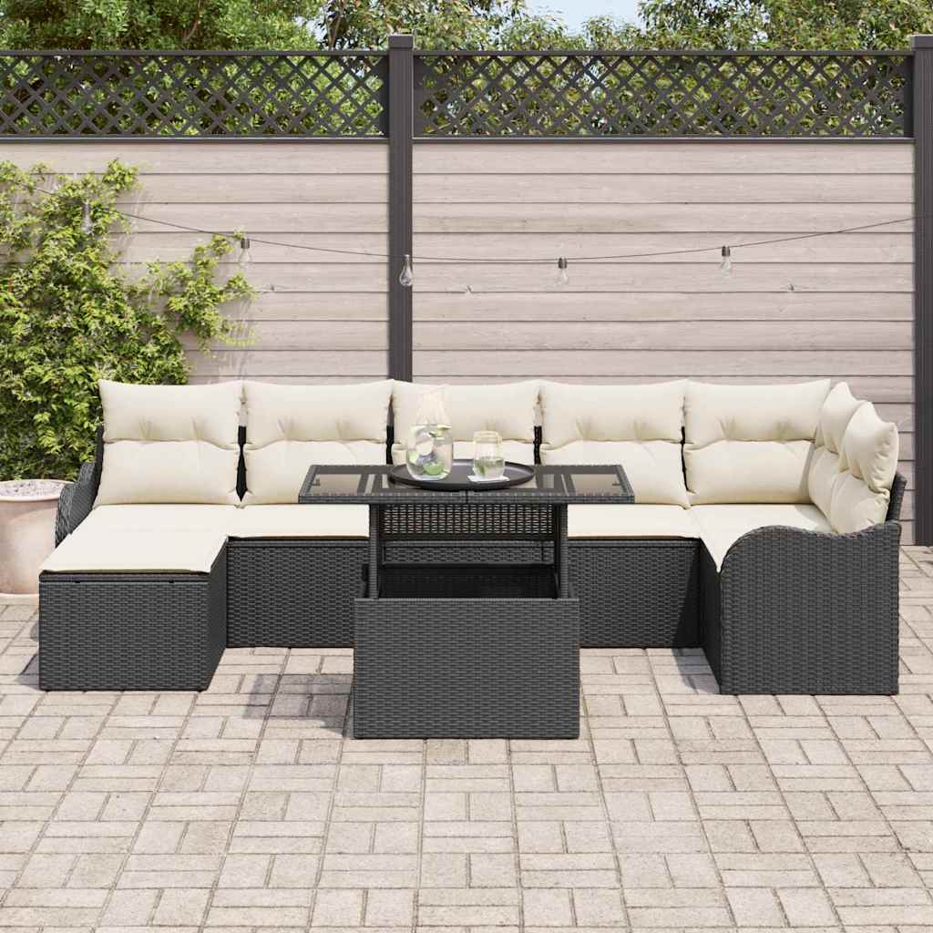 Tuin Sofa Set met kussen met opslag 8 pcs Zwart Poly riet is nu te koop bij PeponiXL, paradijselijk wonen!