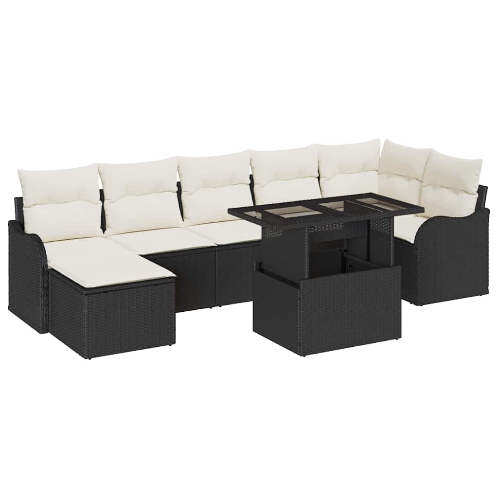 Tuin Sofa Set met kussen met opslag 8 pcs Zwart Poly riet is nu te koop bij PeponiXL, paradijselijk wonen!