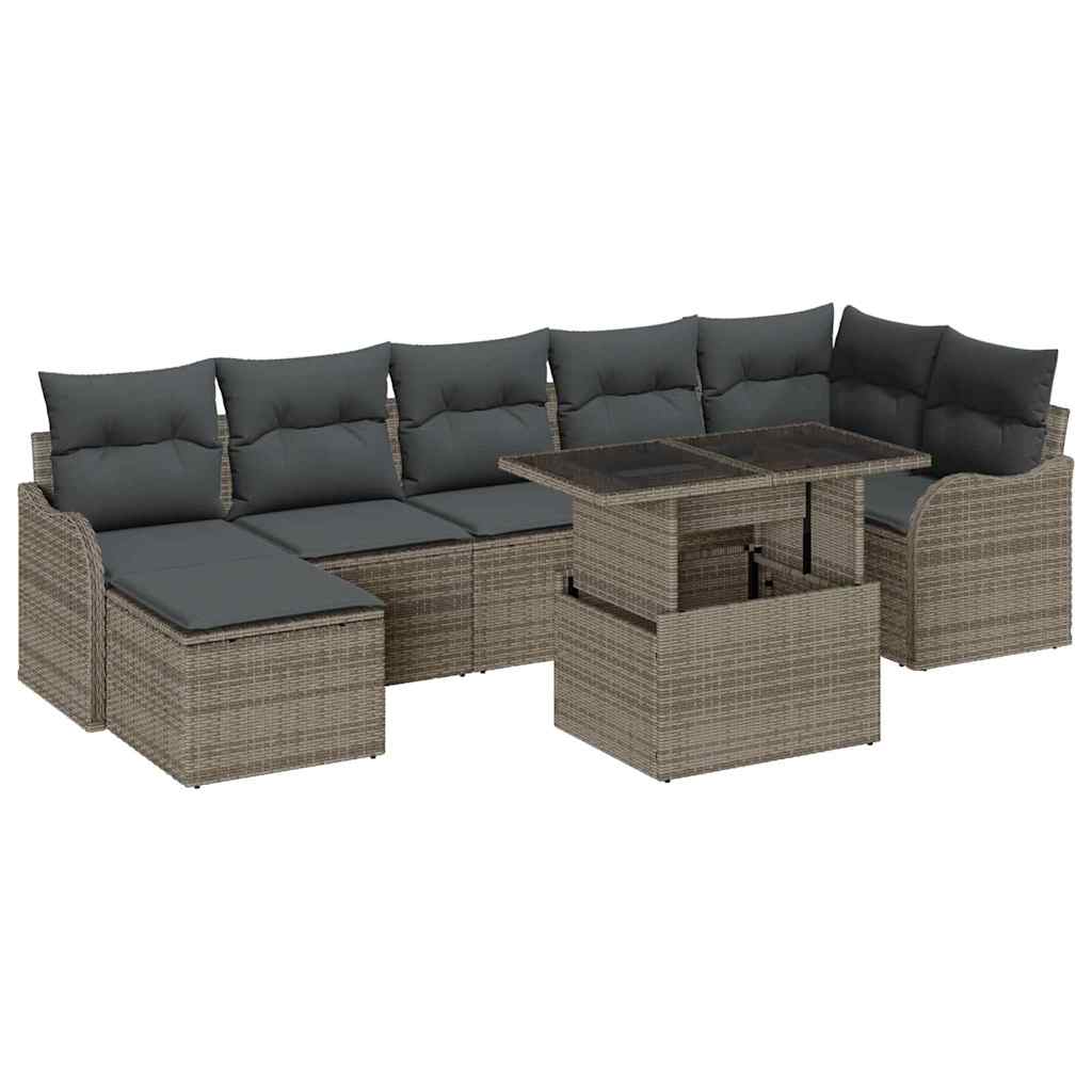 Tuin Sofa Set met kussen 8 pcs Grijs Poly Rattan is nu te koop bij PeponiXL, paradijselijk wonen!
