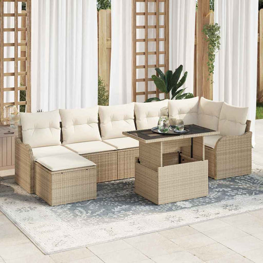 Tuin Sofa Set met kussen met opslag 8 pcs Beige Poly riet is nu te koop bij PeponiXL, paradijselijk wonen!