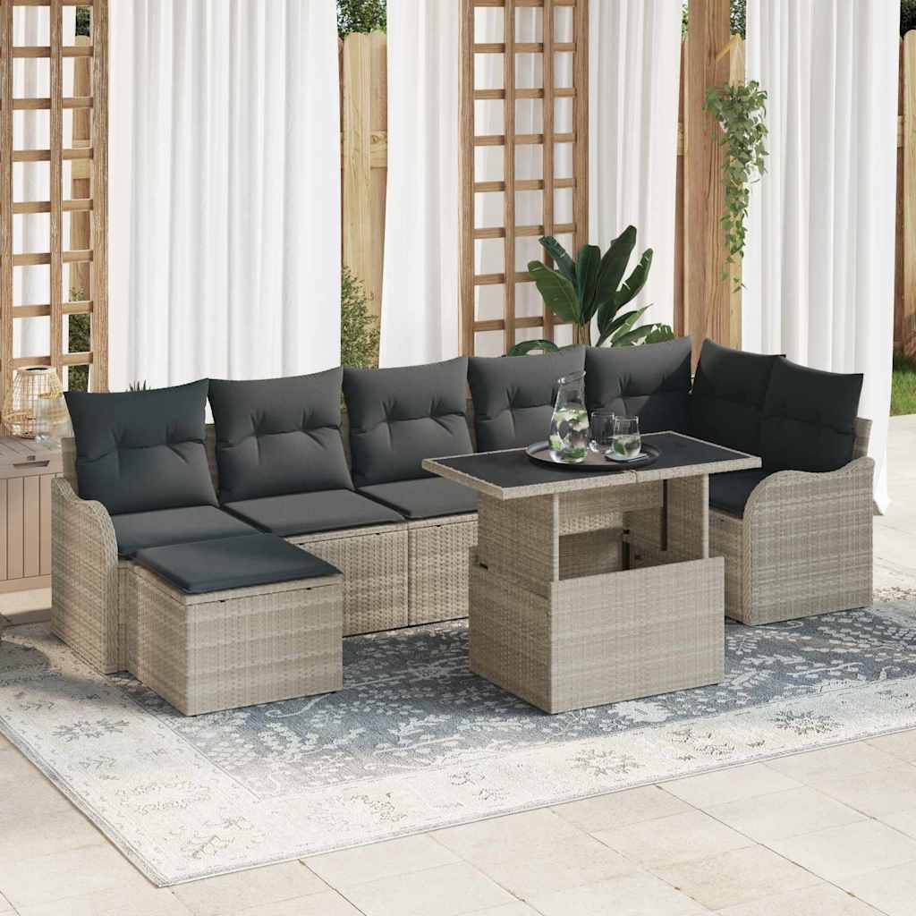 Tuin Sofa Set met kussen met opslag 8 pcs Lichtgrijs Poly riet is nu te koop bij PeponiXL, paradijselijk wonen!