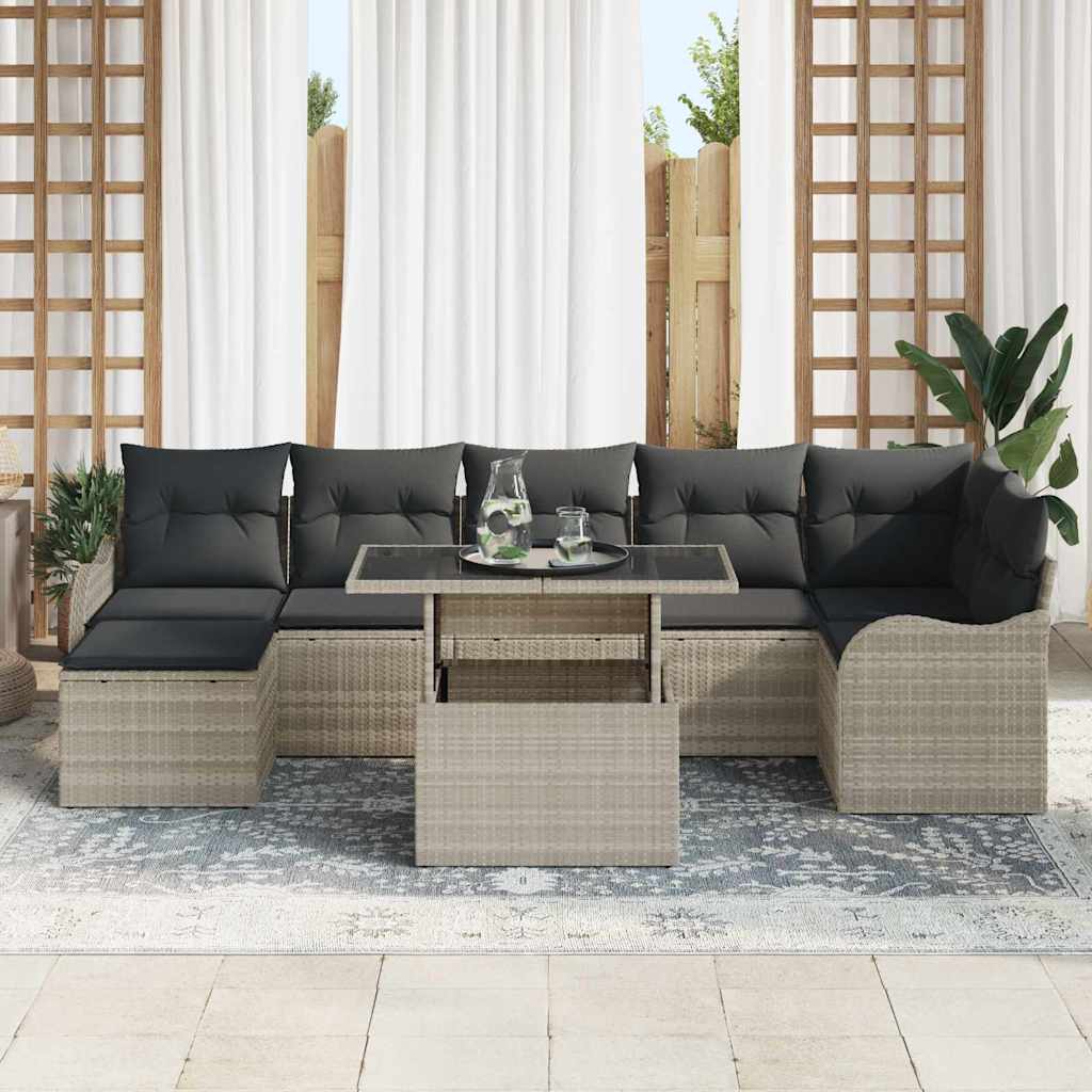Tuin Sofa Set met kussen met opslag 8 pcs Lichtgrijs Poly riet is nu te koop bij PeponiXL, paradijselijk wonen!