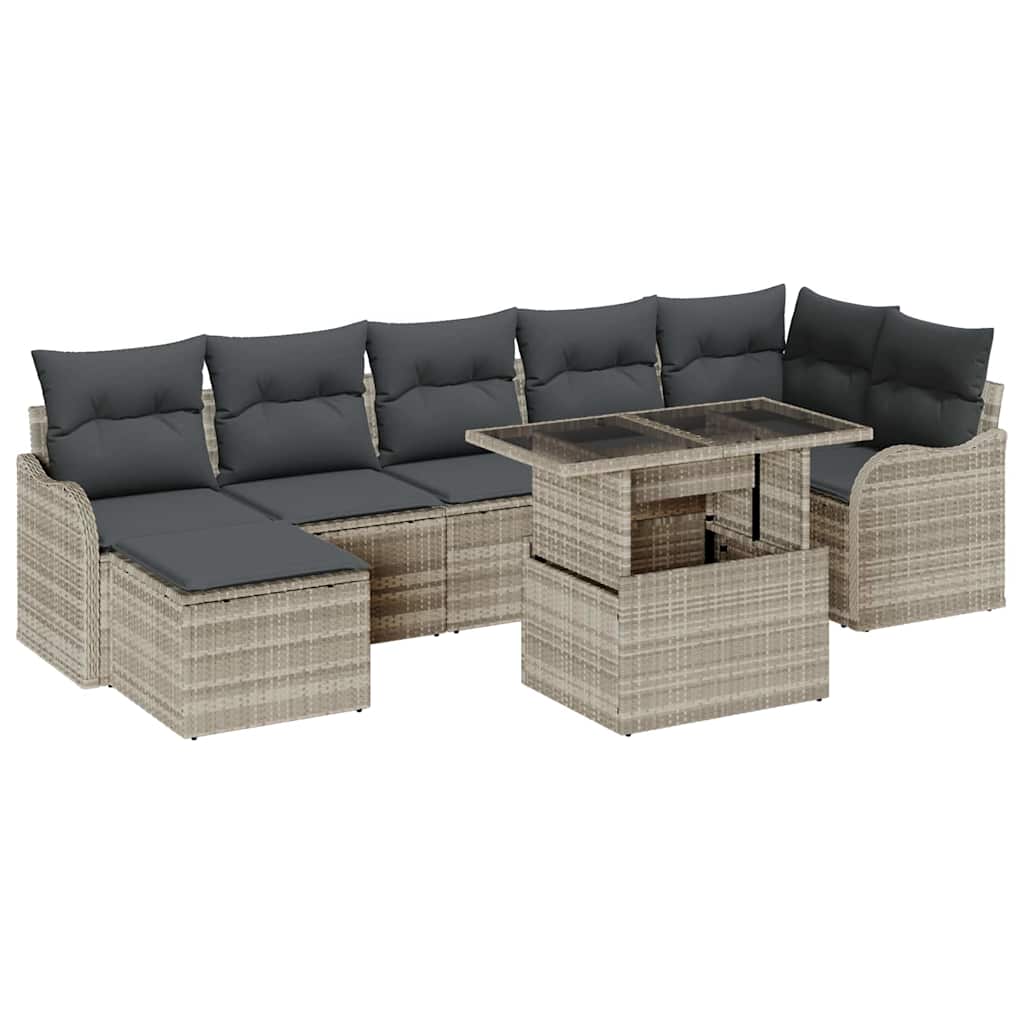 Tuin Sofa Set met kussen met opslag 8 pcs Lichtgrijs Poly riet is nu te koop bij PeponiXL, paradijselijk wonen!