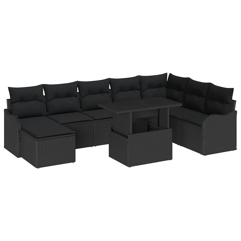 Tuin Sofa Set met kussen met opslag 9 pcs Zwart Poly riet is nu te koop bij PeponiXL, paradijselijk wonen!