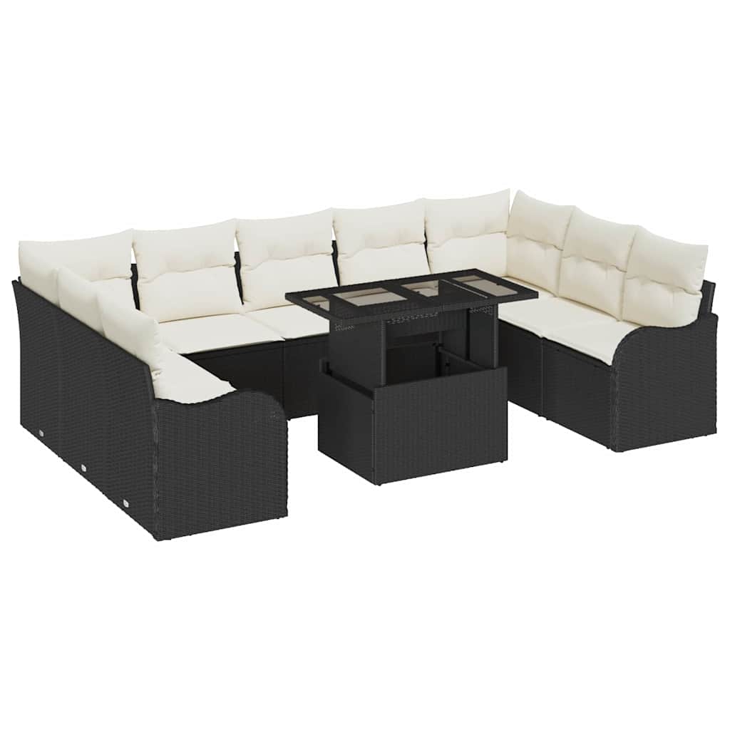 Tuin Sofa Set met kussen met kussen 10 pcs Zwart Poly Rattan is nu te koop bij PeponiXL, paradijselijk wonen!