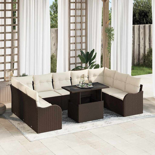 Tuin Sofa Set met kussen met kussen 10 pcs Bruin Poly Rattan is nu te koop bij PeponiXL, paradijselijk wonen!