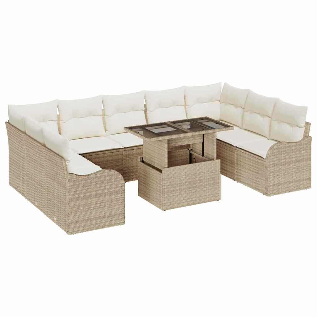 Tuin Sofa Set met kussen met kussen 10 pcs Beige Poly Rattan is nu te koop bij PeponiXL, paradijselijk wonen!