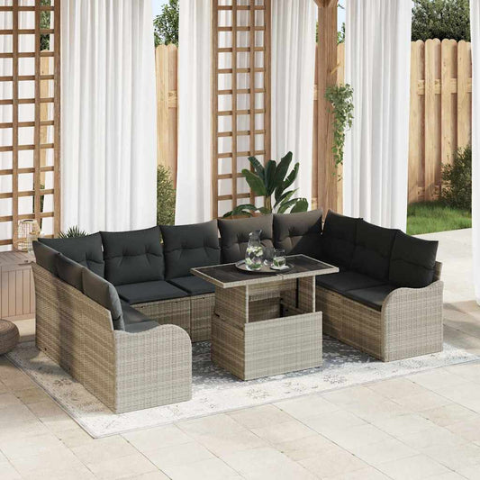 Tuin Sofa Set met kussen 10 pcs Lichtgrijs Poly Rattan is nu te koop bij PeponiXL, paradijselijk wonen!