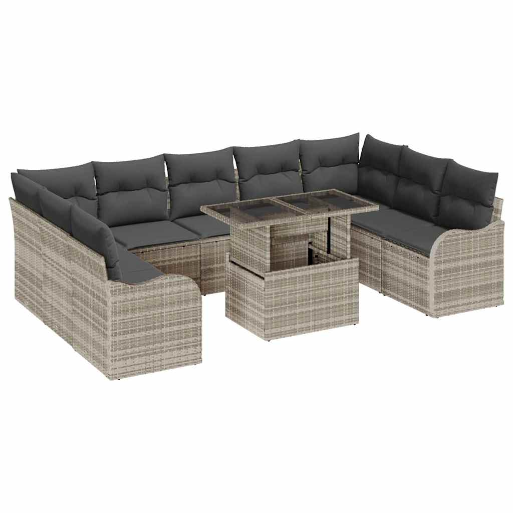 Tuin Sofa Set met kussen 10 pcs Lichtgrijs Poly Rattan is nu te koop bij PeponiXL, paradijselijk wonen!