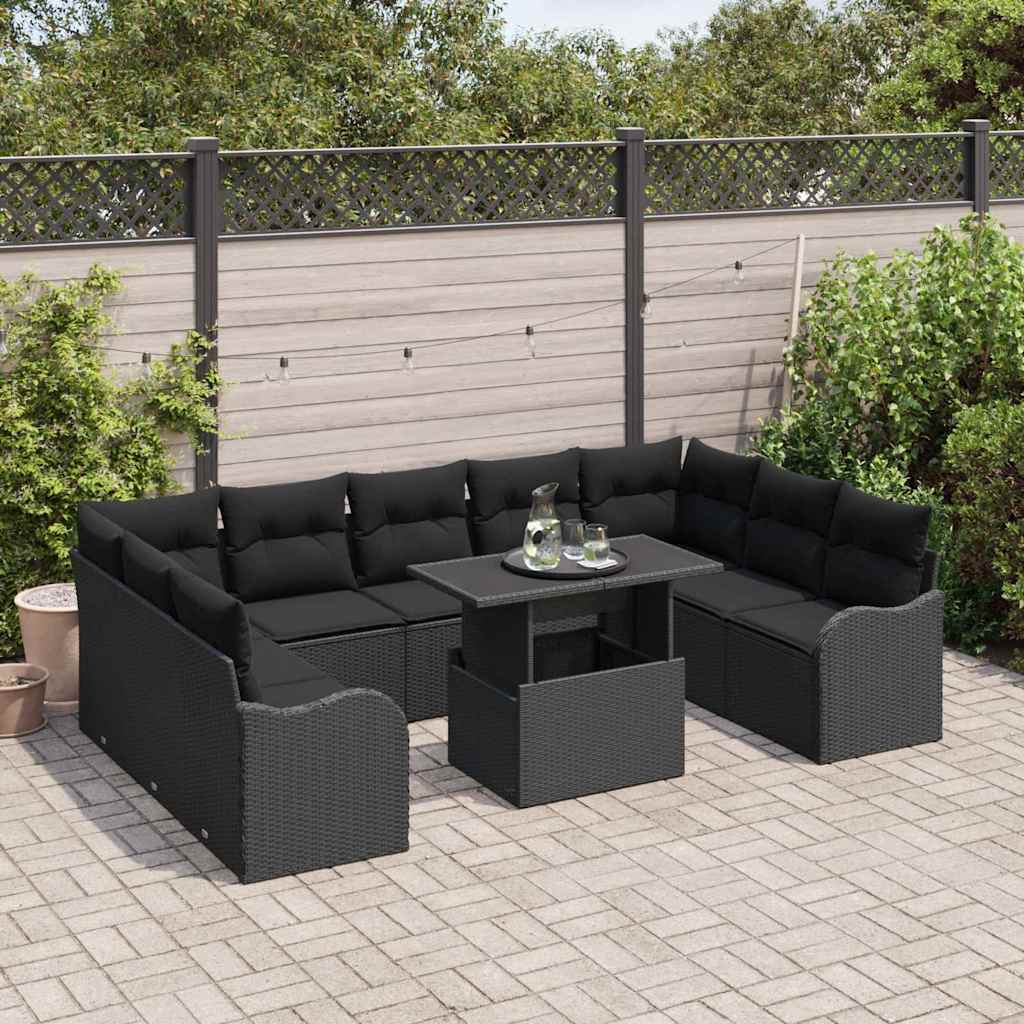 Tuin Sofa Set met kussen met kussen 10 pcs Zwart Poly Rattan is nu te koop bij PeponiXL, paradijselijk wonen!