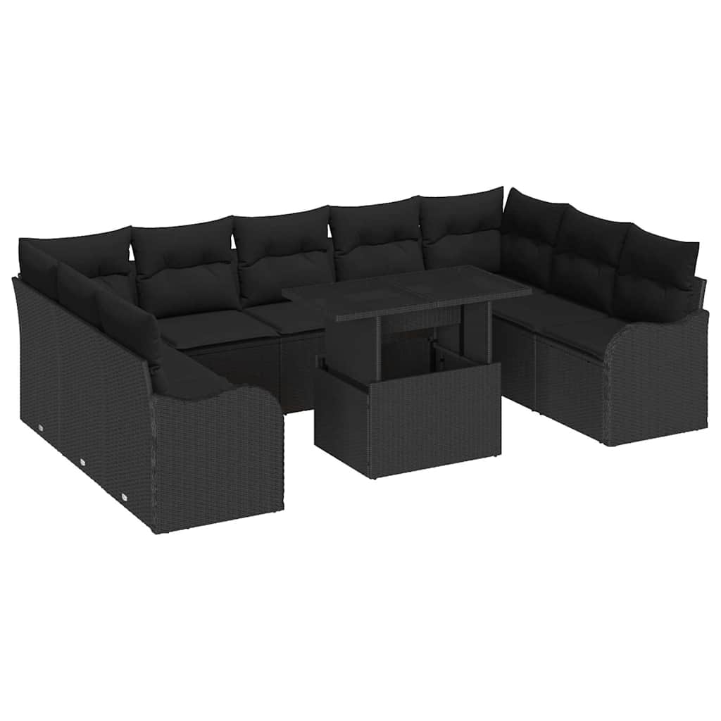 Tuin Sofa Set met kussen met kussen 10 pcs Zwart Poly Rattan is nu te koop bij PeponiXL, paradijselijk wonen!