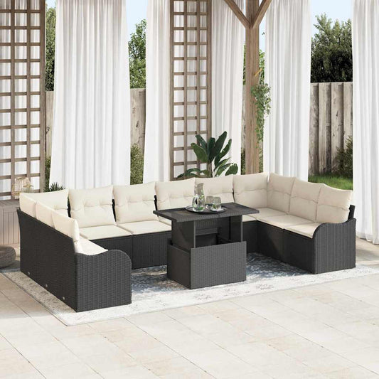 Tuin Sofa Set met kussen met kussen 11 pcs Zwart Poly Rattan is nu te koop bij PeponiXL, paradijselijk wonen!