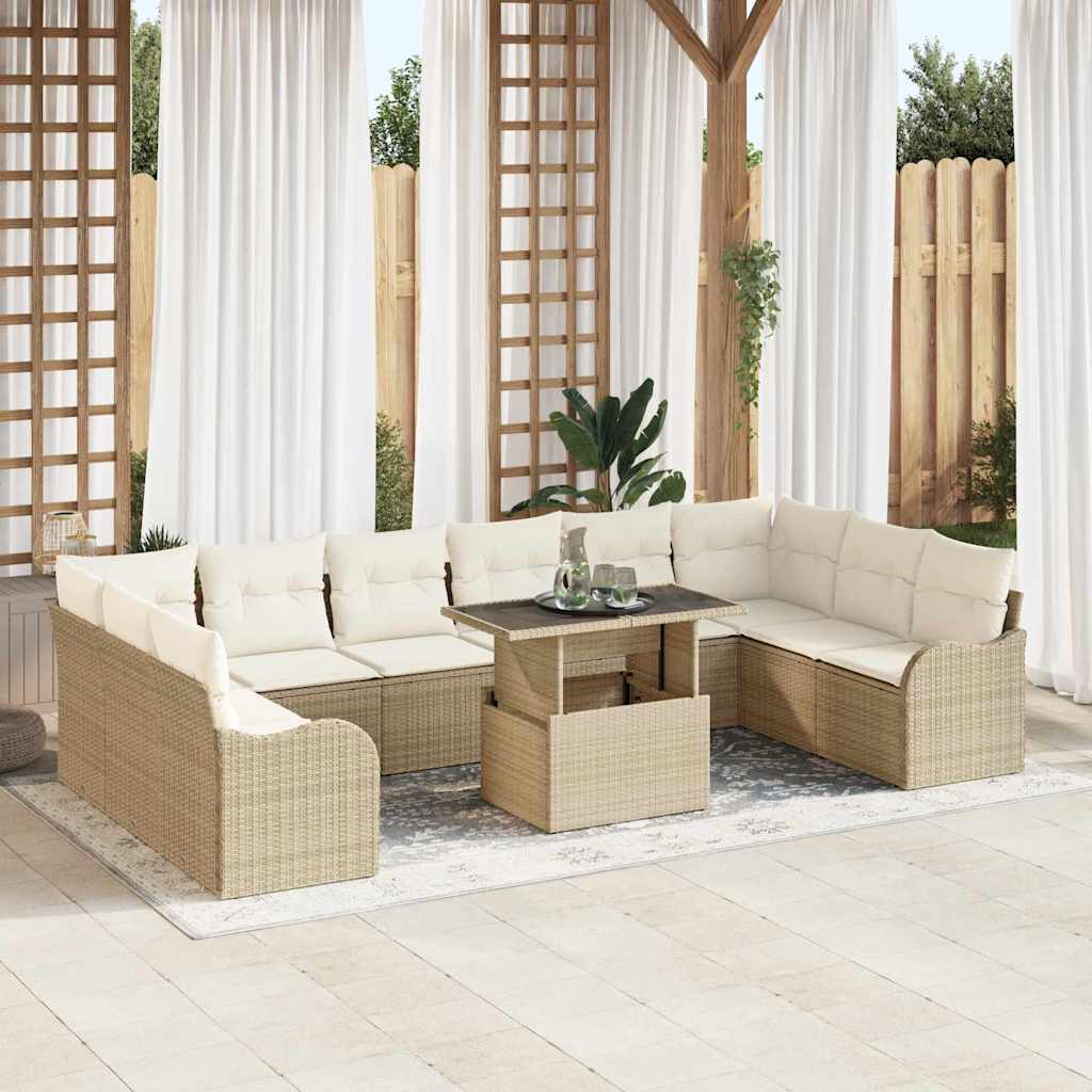 Tuin Sofa Set met kussen met kussen 11 pcs Beige Poly Rattan is nu te koop bij PeponiXL, paradijselijk wonen!