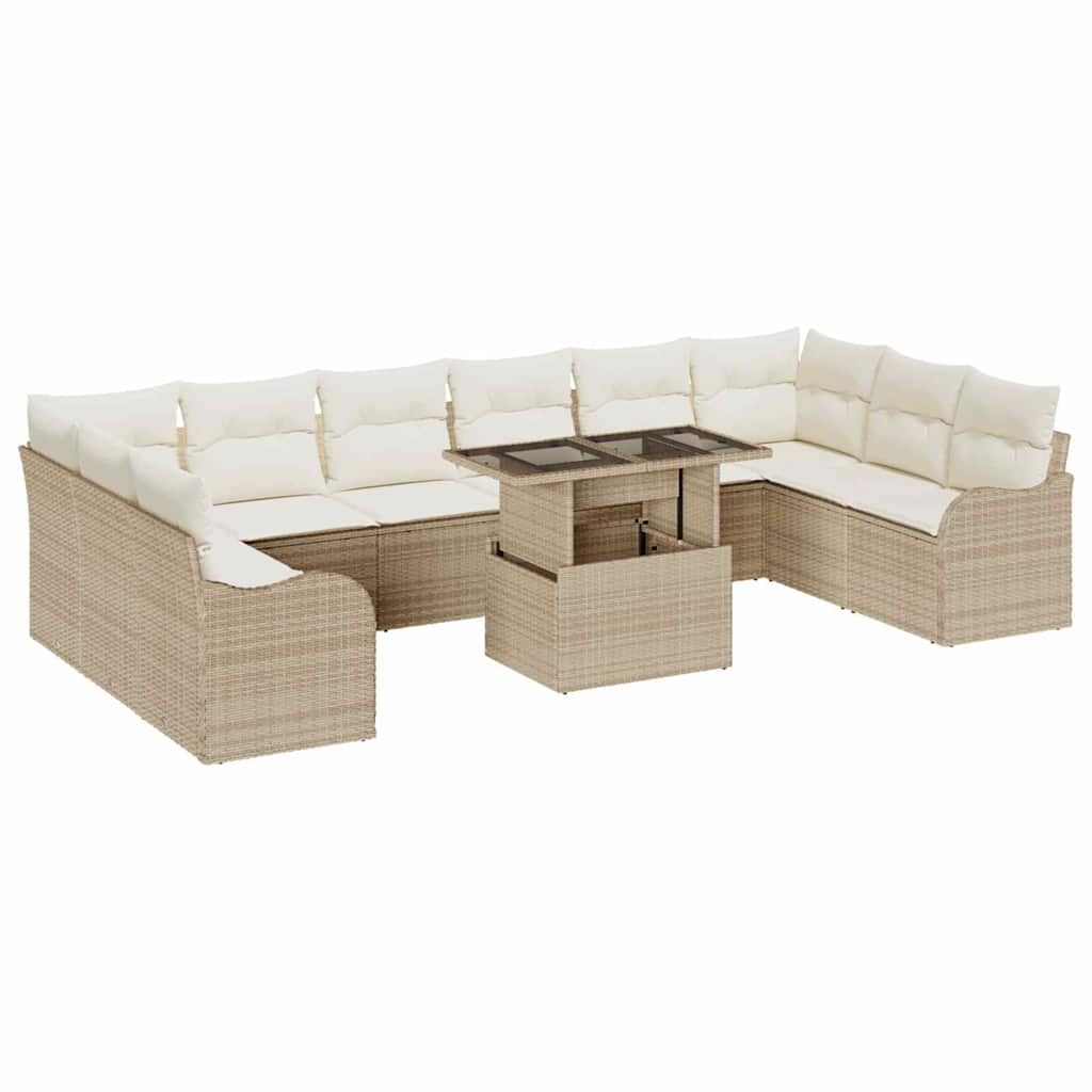 Tuin Sofa Set met kussen met kussen 11 pcs Beige Poly Rattan is nu te koop bij PeponiXL, paradijselijk wonen!