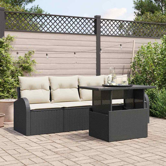 Tuin Sofa Set met kussen met kussen 5 pcs Zwart Poly Rattan is nu te koop bij PeponiXL, paradijselijk wonen!