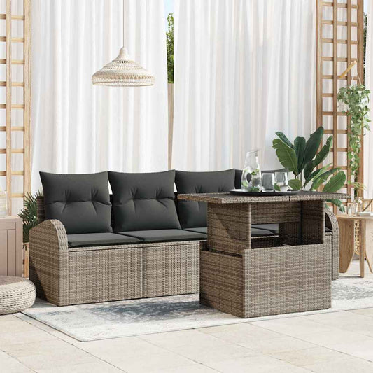Tuin Sofa Set met kussen met kussen 5 pcs Grijs Poly Rattan is nu te koop bij PeponiXL, paradijselijk wonen!